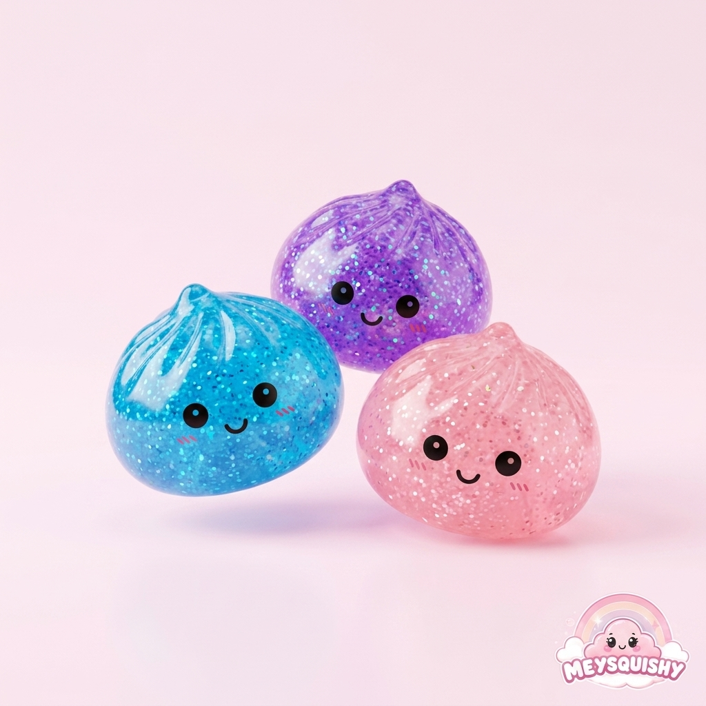 Squishy Dumpling Lumineux MEYSQUISHY - 3 coloris glitter bleu violet rose